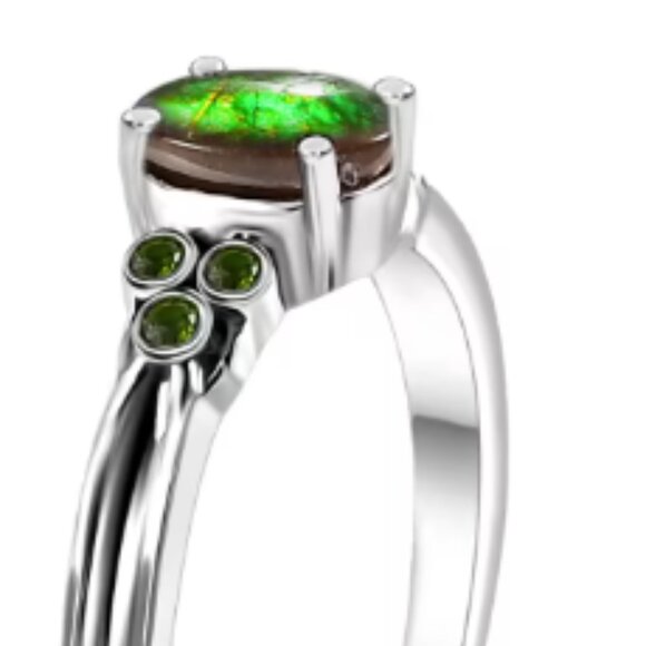 Canadian Ammolite and Chrome Diopside Ring - Picture 5 of 5